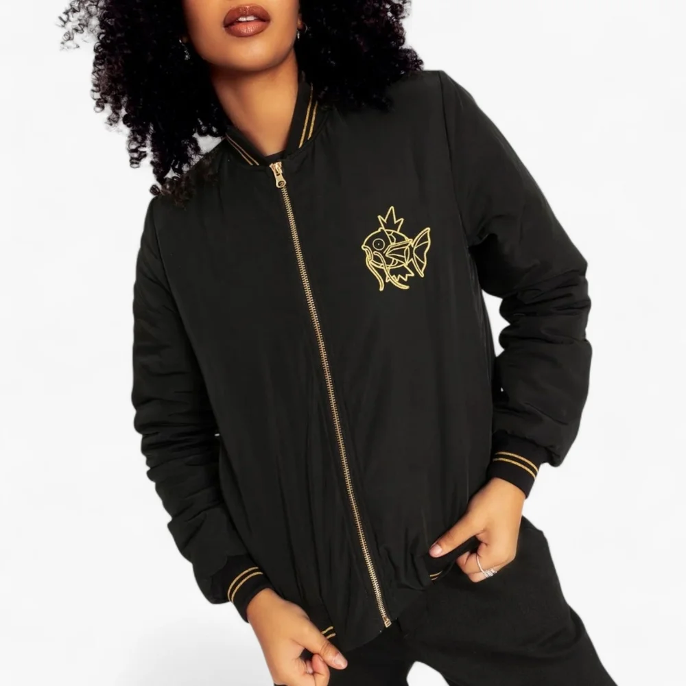 Blackmilk Pokémon Gyarados Embroidered Gold & Black Bomber Jacket Unisex Size S